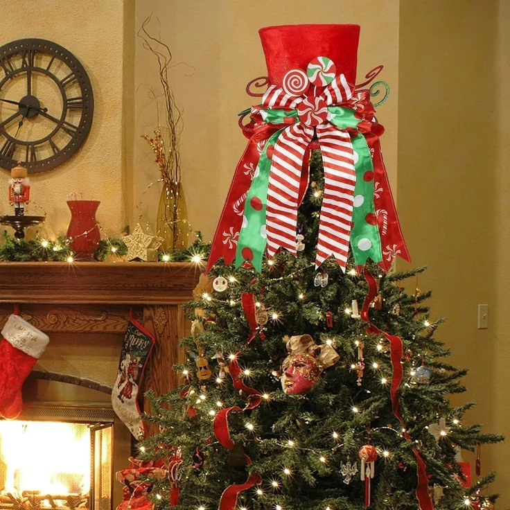 LATERN Weihnachtsbaumspitze 30CM Groß Roter Hut + Gestreiftes Schleifenband – Bild 7