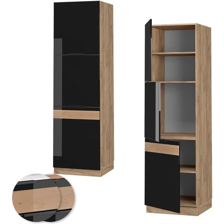 Herdumbauschrank Fame-Line Schwarz Eiche hochglanz 60 cm Vicco – Bild 6