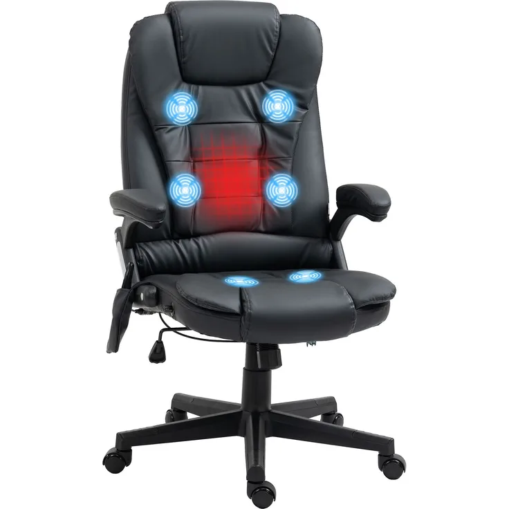 Elektrischer Massagesessel mit Heizfunktion, ergonomischer Bürostuhl mit schwarzem Kunstlederbezug