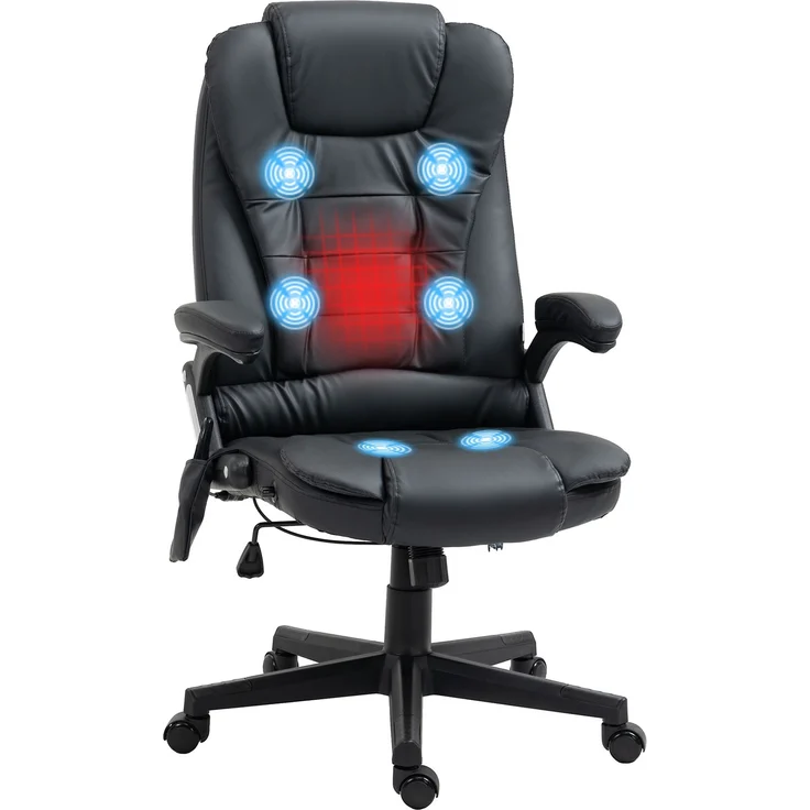 Elektrischer Massagesessel mit Heizfunktion, ergonomischer Bürostuhl mit schwarzem Kunstlederbezug – Bild 1