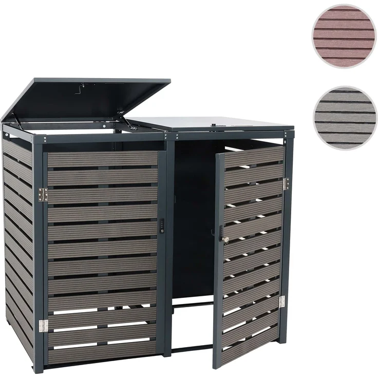 2er Mülltonnenverkleidung HWC-K14, Mülltonnenbox Mülltonnenabdeckung, 119x134x84cm WPC Metall 78kg ~ anthrazit – Bild 11
