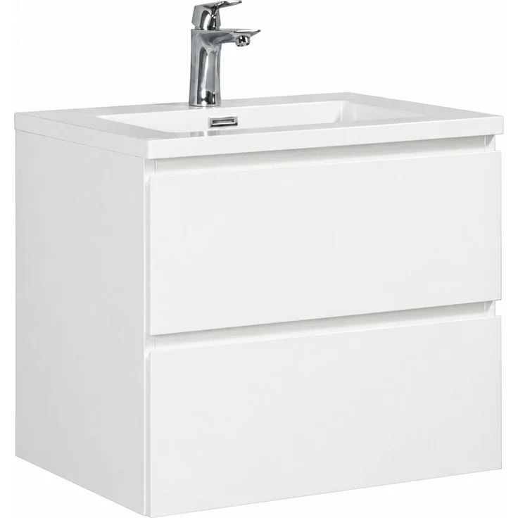 Badplaats Badmöbel Set mit Waschbecken und Unterschrank Angela 60 x 48 cm Weiß Hochglanz - Waschbeckenunterschrank mit Soft-Close und Waschbecken, Vorgemontiert – Bild 1