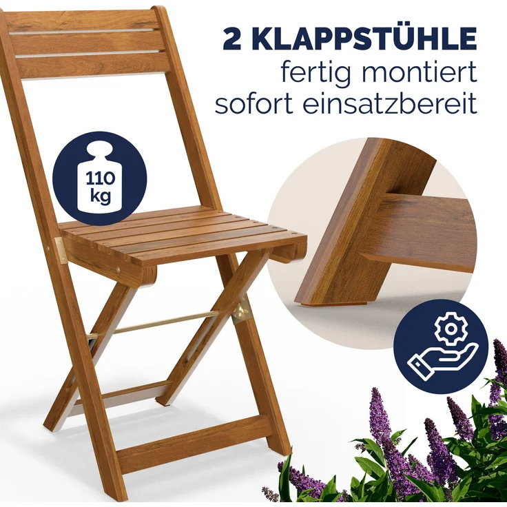 Casaria Balkonset für 2 Personen wetterfest, Akazie braun, 58 x 60 x 71 cm – Bild 3