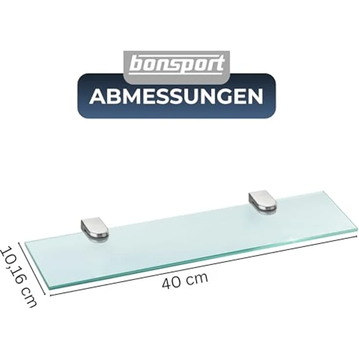 bonsport Glasregal Wandregal für Badezimmer Klarglas - Glas Regal aus 6 mm Sicherheitsglas 40cm - Glasablage Glasregalboden Badablage – Bild 4