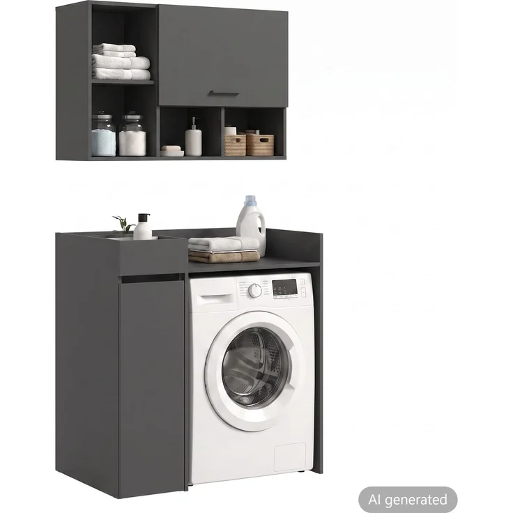 Waschmaschienenumbau Set (B/H/T: 95x195x60 cm) in anthrazit Nachbildung – Bild 1