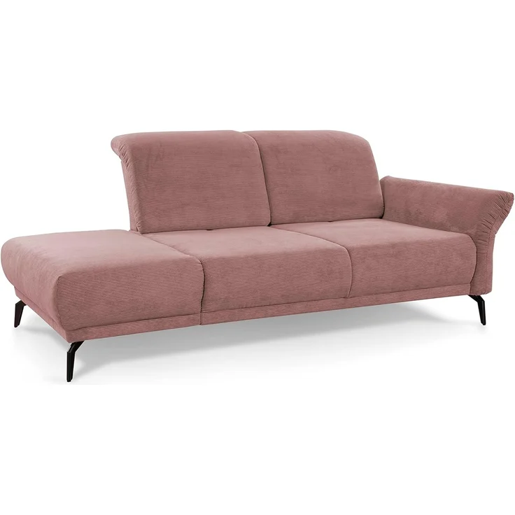 CAVADORE Recamiere Cooper / Luftige Chaiselongue mit Armlehne rechts, schwarzen Metallfüßen und feinem Cord-Bezug / 211 x 88 x 123 / Cord, Rosa