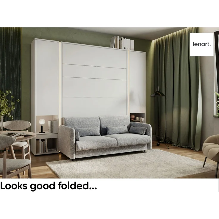 MEBLINI Schrankbett BC-12 - 160x200cm Vertikal - Kaschmir/Dunkelgrau - mit Sofa - Wandbett mit Lattenrost - Klappbett mit Schrank - Wandklappbett - Murphy Bed – Bild 3