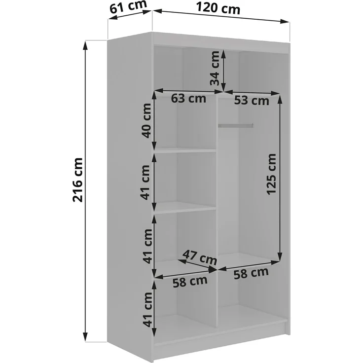 Schwebetürenschrank NAURU mit Lamellen-Optik, moderner Kleiderschrank, Breite 120 cm, inkl. Innenausstattung & Stauraum, Akustikpaneel-Design - Eiche Artisan und Schwarz – Bild 5