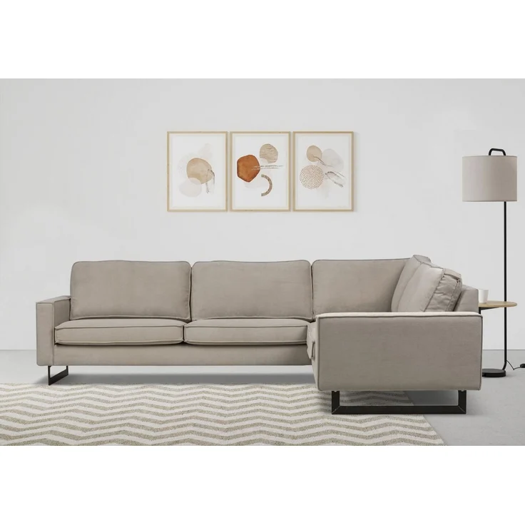 Places of Style Ecksofa Pinto, 250/290 cm, langer Schenkel, XXL, Ottomane, Cord, Feincord, Luxus-Microfaser Leder und Chenille – Bild 1