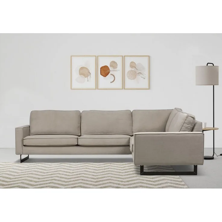 Places of Style Ecksofa Pinto, 250/290 cm, langer Schenkel, XXL, Ottomane, Cord, Feincord, Luxus-Microfaser Leder und Chenille