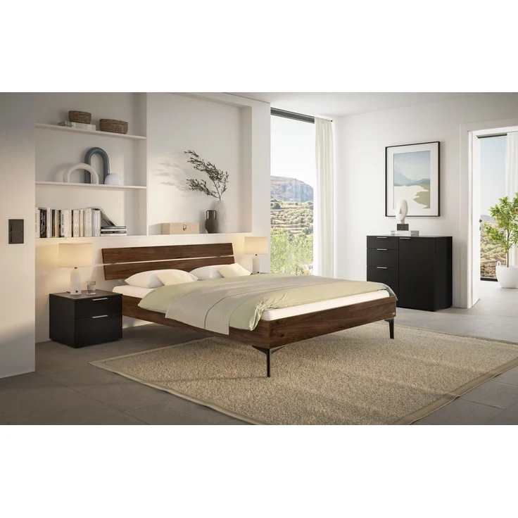 Hasena Bett Varela Bergamo Nussbaum mit Metallfüßen 140x200 cm, Komforthöhe 25 cm – Bergamo – Bild 2