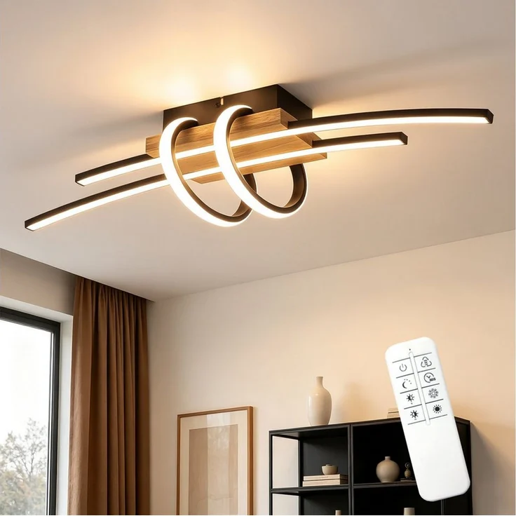 Nettlife LED Deckenleuchte 2/3Flammig Dimmbar Fernbedienung Holz Moder,36/46W Deckenlampe Schwarz, LED fest integriert, für Küche Flur Wohnzimmer Esszimmer 73.5*22.5*14.2cm – Bild 1