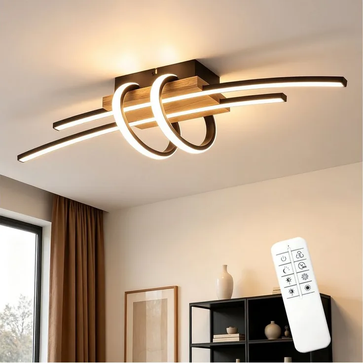 Nettlife LED Deckenleuchte 2/3Flammig Dimmbar Fernbedienung Holz Moder,36/46W Deckenlampe Schwarz, LED fest integriert, für Küche Flur Wohnzimmer Esszimmer 73.5*22.5*14.2cm