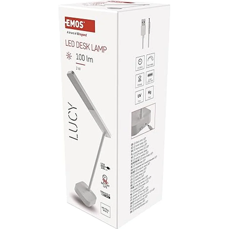 EMOS Akku-Schreibtischlampe LUCY, USB-aufladbar, 2W, 100lm, kabellos, biegsam, stufenlos dimmbar, weiß, Z7626 – Bild 6