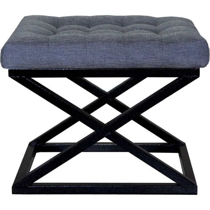 Atelier Del Sofa Stylish Pouffe with Metal Frame, 50 cm Width, 42 cm Height, 40 cm Depth | 100% Polyester Babyface Fabric in Black & Blue | Perfect for Modern Living Spaces – Bild 1