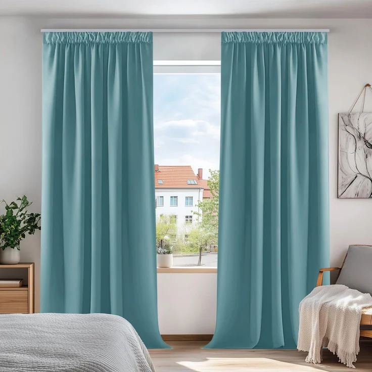 Deconovo Blickdichte Vorhänge mit Kräuselband Gardinen UV-Schutz Himmelblau | 2er Set, H 175 x B 140 cm, Thermal Curtains, Schlafzimmer Gardinen, Schlafzimmer Vorhänge, für gegen Hitze, UV-schutz