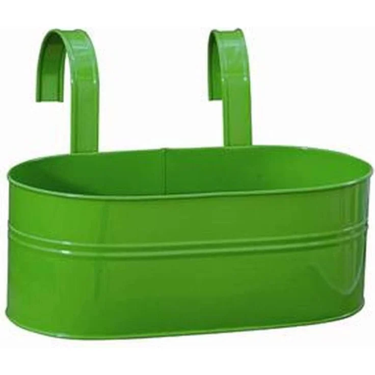 Blumenkasten oval, grün, 39 x 16,5 x 14,5 cm Stahlblech, mit fest montierten Haltern – Bild 3