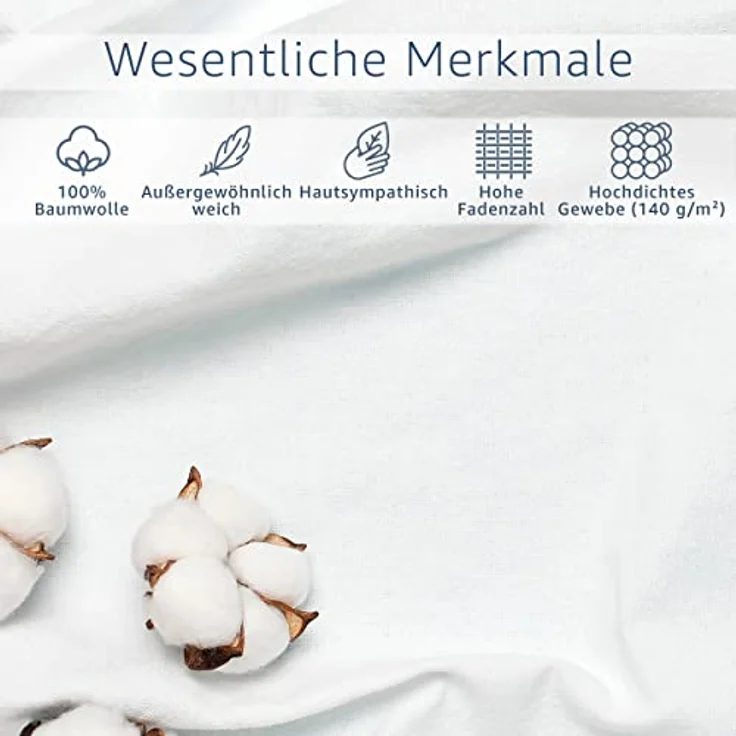 Amago - Spannbetttuch, 50 cm Steg, 100 prozent Baumwolle, 200x200 cm - Weiß – Bild 5
