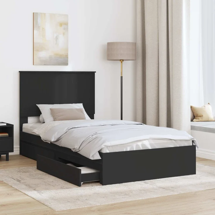 vidaXL Aufbewahrungsbett Schwarz 100 x 200 cm Holzwerkstoff 3411237 – Bild 2