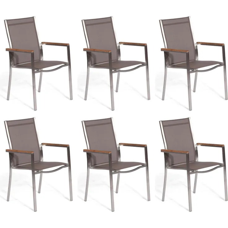 Sonnenpartner 6x Stapelstühle Artus Edelstahl mit Textilen taupe Stapelstuhl