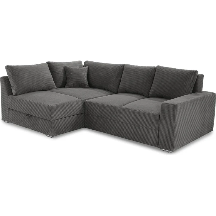 Ecksofa-Dauerschläfer Federkern Topper Bettkasten Schlafcouch Cord Dunkelgrau – Bild 7