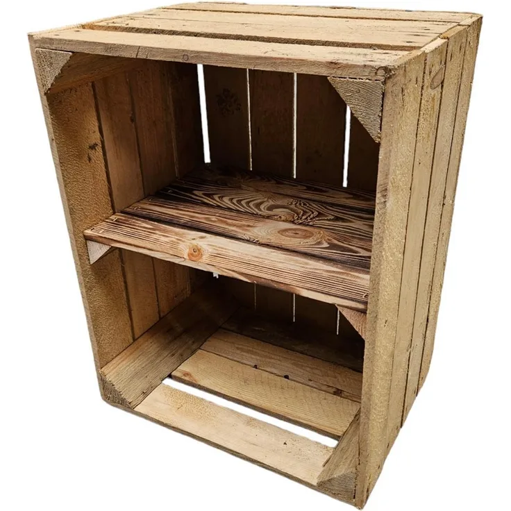 Obstkiste Vintage Natur mit Zwischenbrett 50 x 40 x 30cm