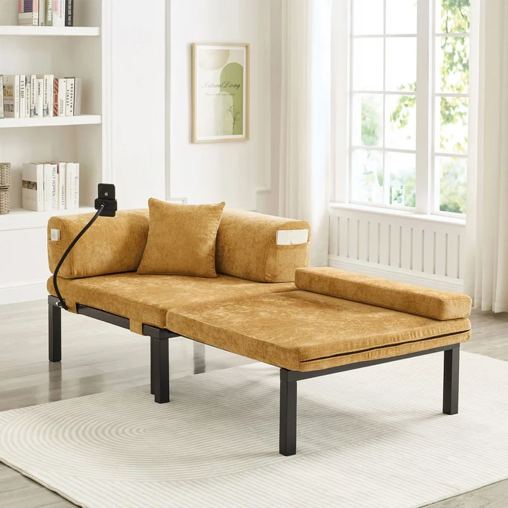ZUBALIYA Sofa, für Wohnzimmer und Apartments, mit stabilem Untergestell, für den täglichen Gebrauch, für funktionale Raumgestaltung, Natur – Bild 4