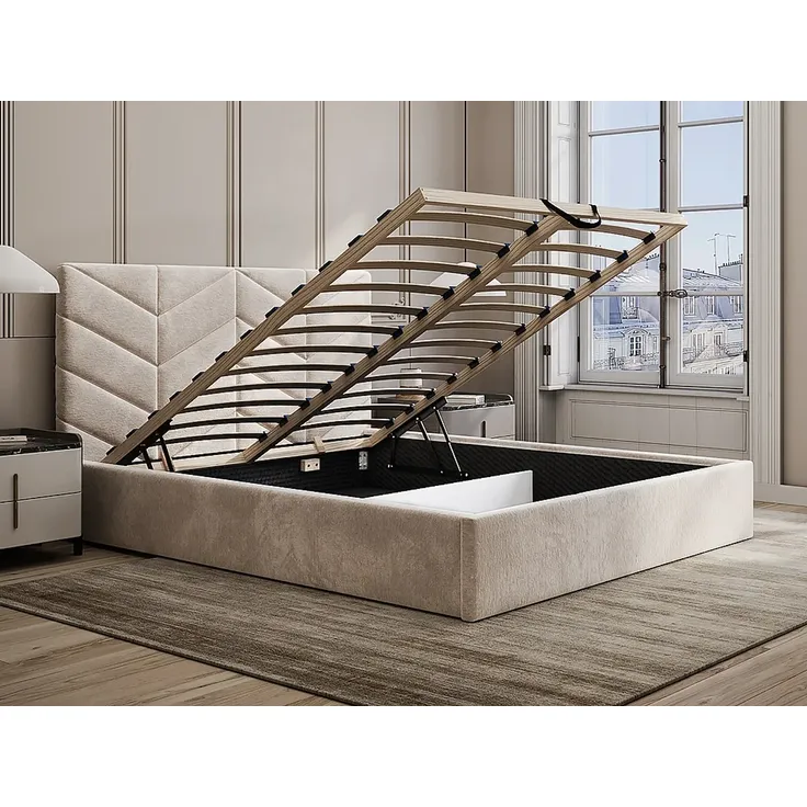 Vente-unique - JUSTANI Bett Stoff Beige - B 213 cm x H 106 cm x L 210 cm – Bild 2