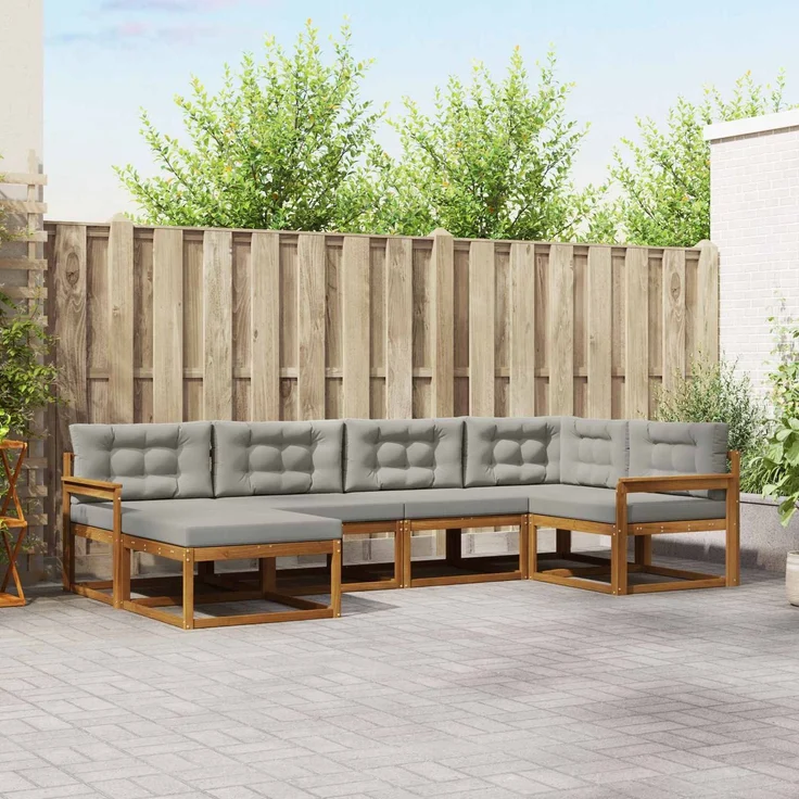 vidaXL Outdoor-Sofagarnitur 6 stk. 6-Sitzer Natur und Hellgrau 3367814 – Bild 1