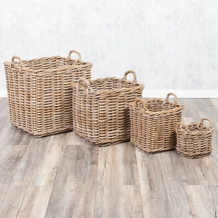 LebensWohnArt Dekokorb Natur-Rattankorb BAKUL eckig Grey 50x50cm mit Griffen Handarbeit – Bild 3