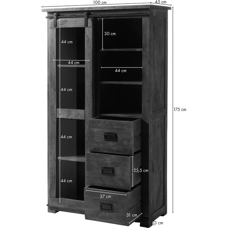 Vitrine Mango 100x45x175 grau lackiert RAILWAY #226 – Bild 7