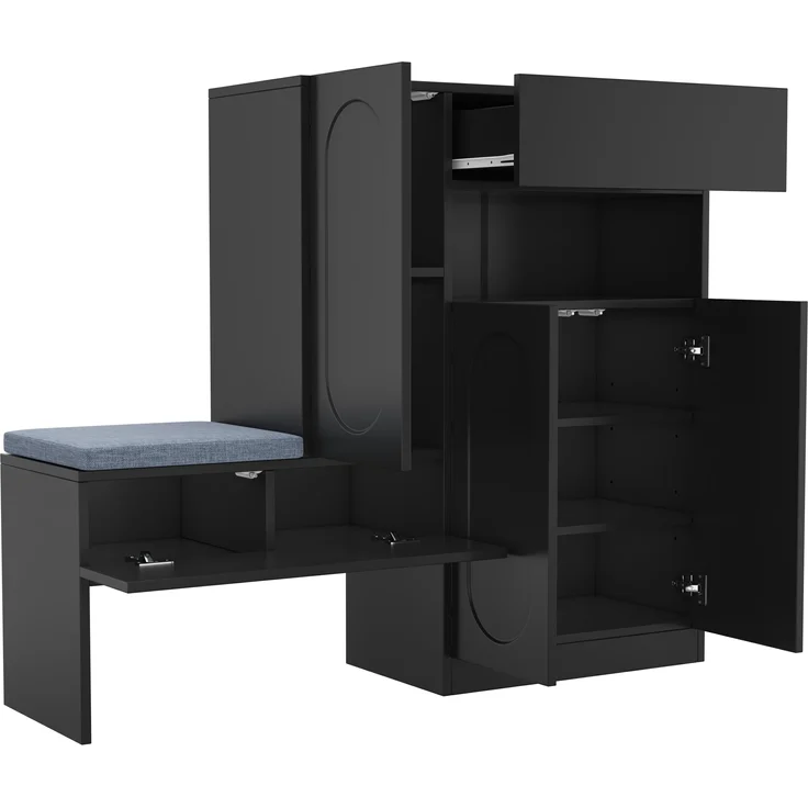 Moderner 2-in-1 Schuhschrank mit Sitzbank Schwarz höhenverstellbare Böden Schuhorganizer für Flur Aufbewahrungsbank mit Sanftschließmechanismus Kippsicherung 130 cm Breite Schuhregal mit Sitzauflage, 130cmx35cmx110cm – Bild 8