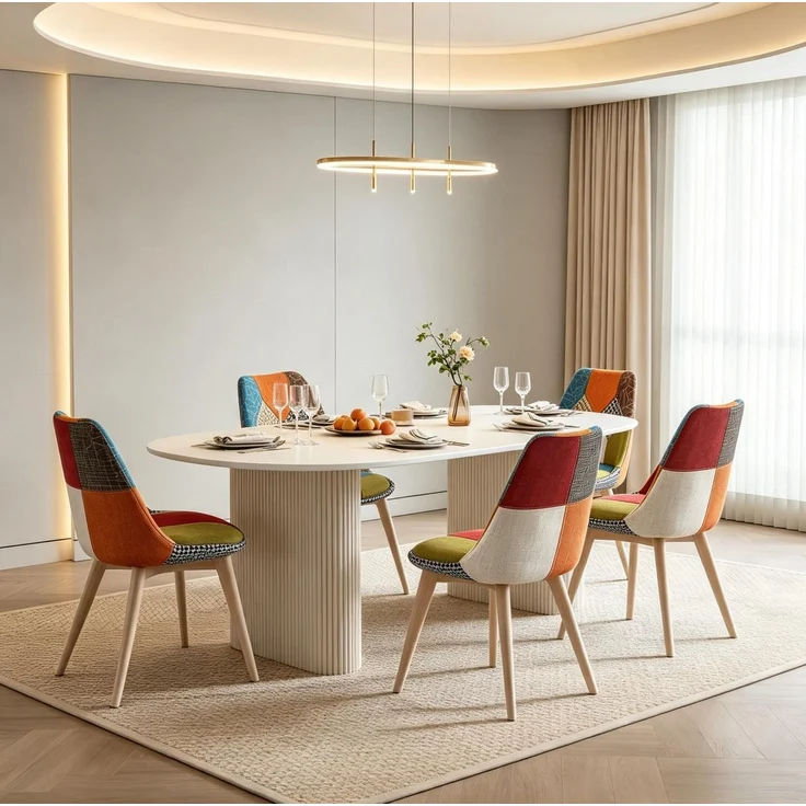 Esszimmerstühle 4er-Set, 59×49,5×82 cm, mit Patchwork-Bezug und Massivholzbeinen – Bild 4