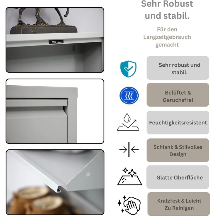 Schuhkipper Metall 50 x15 x 70,5 cm, 2 Klappen, grau RAL 7035 – Bild 2