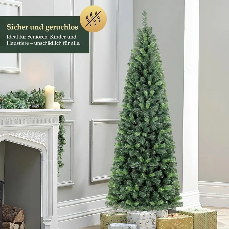 Salcar Künstlicher Weihnachtsbaum Bleistift Weihnachtsdeko Außen Künstlich Tannenbaum Schmal Christbaum, 180 cm mit 618 PVC Nadeln – Bild 4