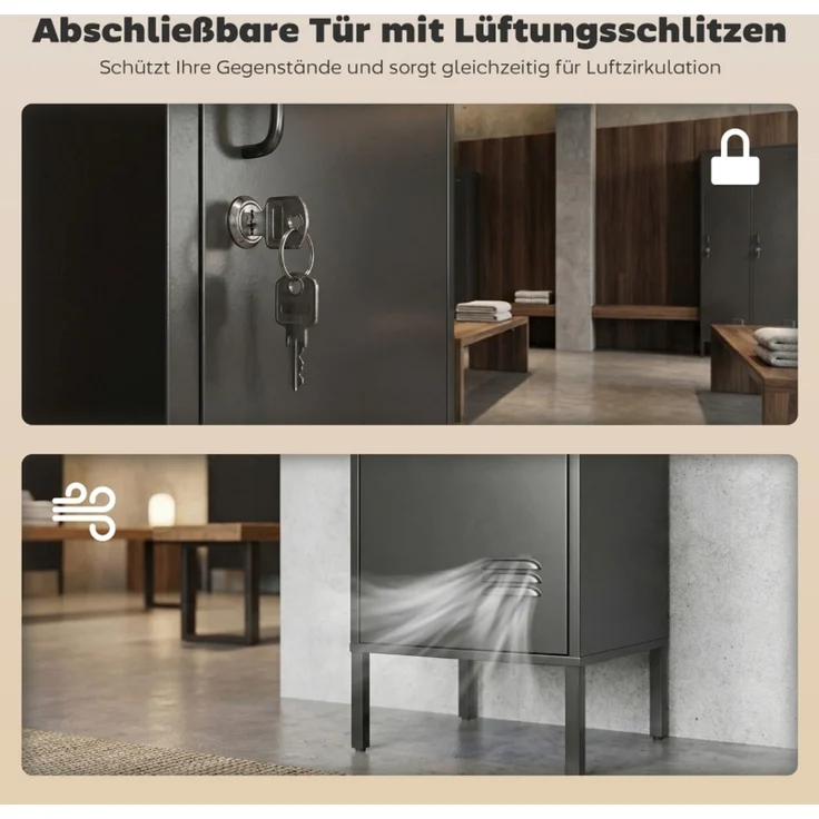 Garderobenschrank 40x40x179 cm aus Stahl, schwarz, abschließbar mit Kleiderstange – Bild 5