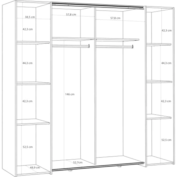Forte KALIXTUS Kleiderschrank 200, moderner Dreh-/Schwebetürenschrank, 4-türig, geräumig, Holzwerkstoff, Eiche Holzdekor/Kaschmir Beige, 200,1 cm breit x 190,5 cm hoch x 61,2 cm tief – Bild 8