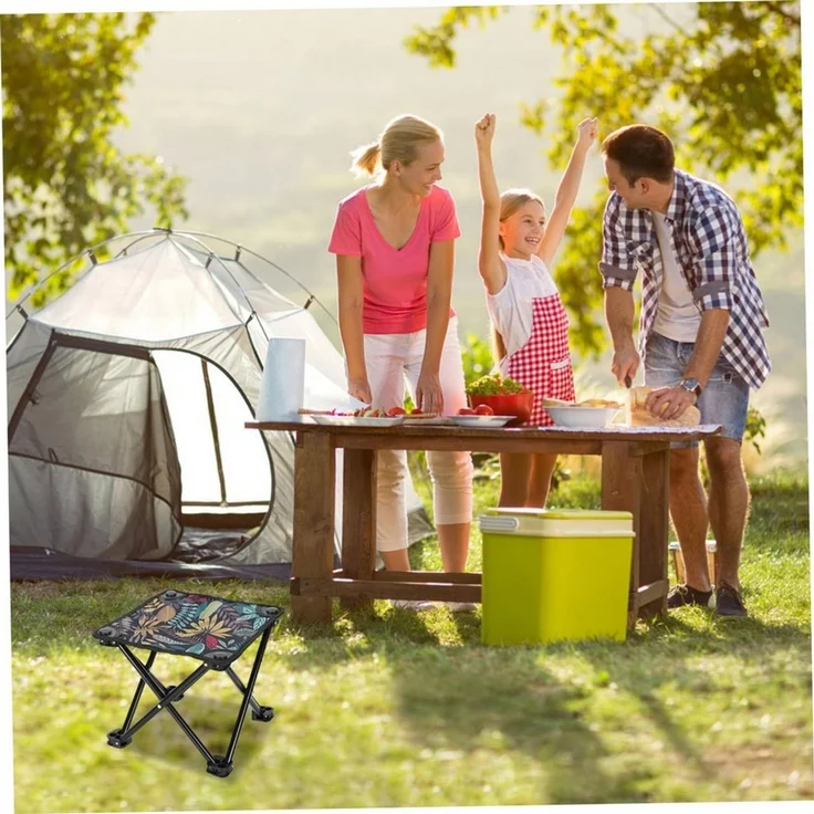 SURFOU Campinghocker Klappbarer Camping-Hocker aus Oxford-Stoff mit Tragetasche– Leichter (Kleiner Outdoor-Hocker, 34x32x32cm, Ahornblattklapphocker hält 100 kg, tragbarer, Oxford tragbarer Stuhl mit Metallrohr zum Rucksack, Camping, Fischen mit Aufbew... – Bild 1