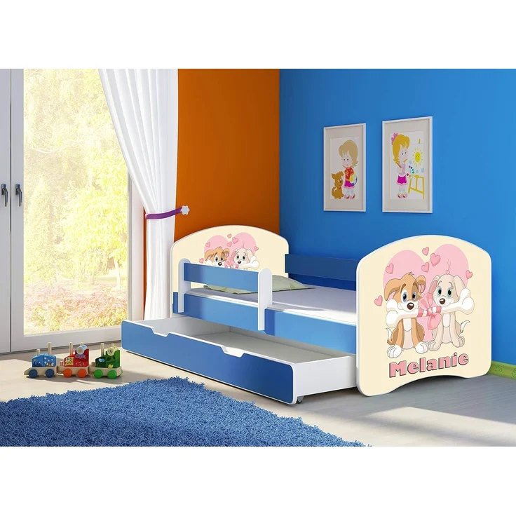 ACMA Kinderbett Jugendbett mit Einer Schublade und Matratze Blau mit Rausfallschutz Lattenrost II 140x70 160x80 180x80 (12 Welpen, 160x80 + Bettkasten) – Bild 3