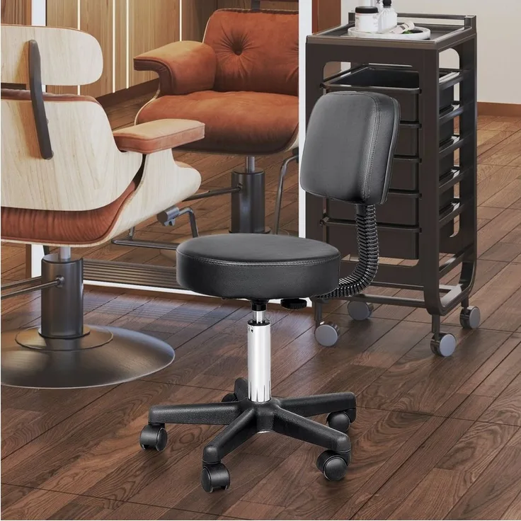 HOMCOM Arbeitshocker Rollhocker Drehhocker höhenverstellbar mit Lehne Büro Schwarz Φ35 x H77-89cm
