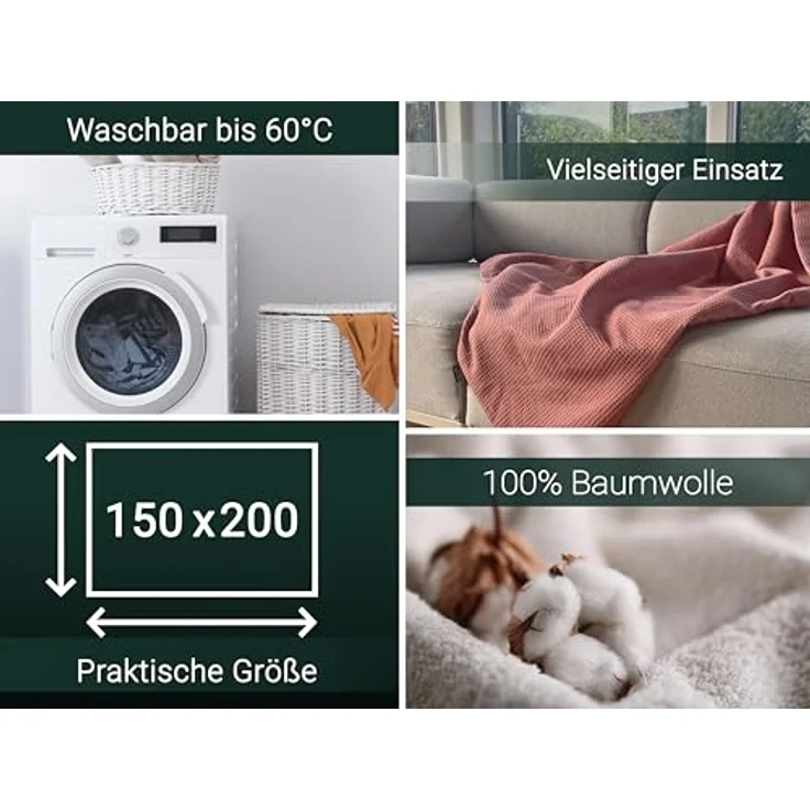 Zollner Kuscheldecke Altrosa, 150x200 cm, 100% Baumwolle, Oeko-Tex® Standard 100, schnell trocknend, waschbar bis 60°C – Bild 4