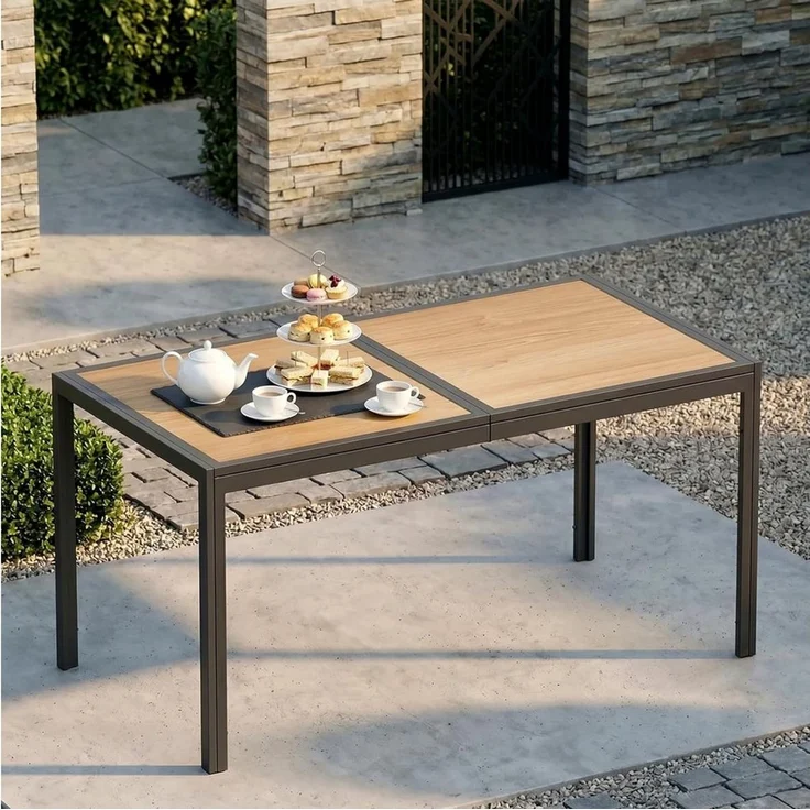 TLGREEN Gartentisch Groß, 150×80×72 cm DPC Balkontisch, (Rechteckiger Terrassentisch mit Metallgestell), Esstisch Outdoor für Garten, Balkon, Terrasse,Innenräume usw – Bild 2