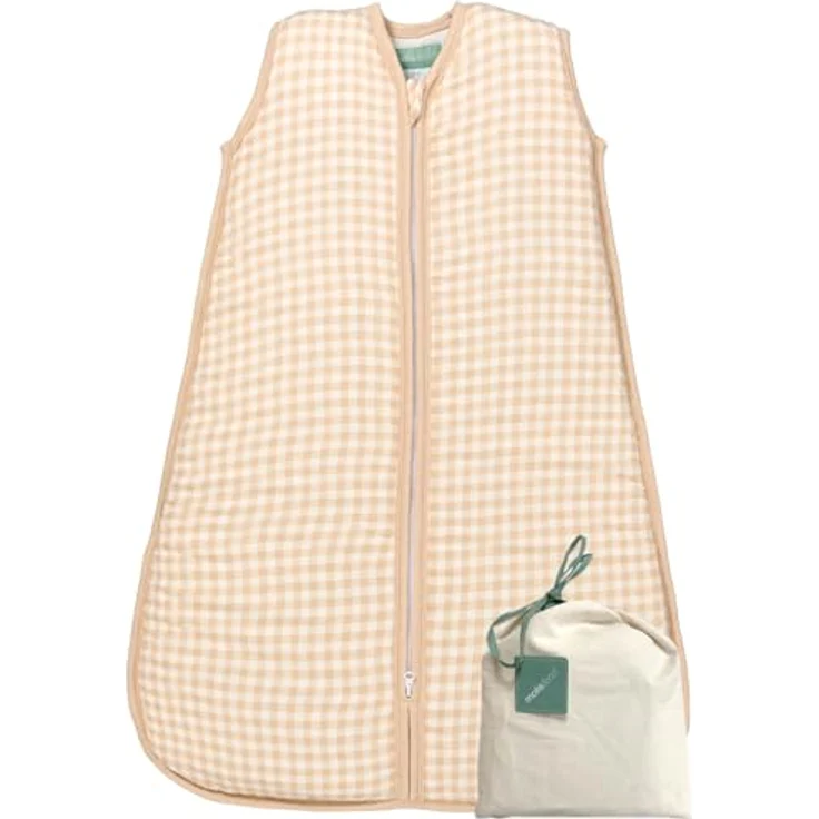 molis&co - Baby Schlafsack ärmellos - Ideal für Frühling und Herbst - Babyschlafsack 1 tog ohne Ärmel - Leicht gepolstert - Babyschlafsack Neugeborene - Premium Bambu Musselin - Vichy Sand (60 cm) – Bild 2