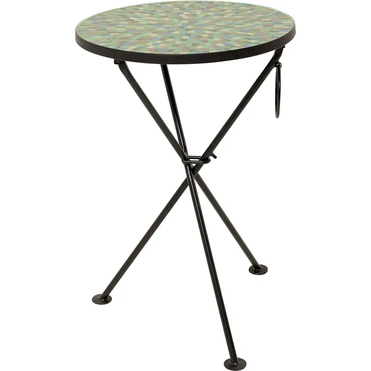 Kare Design Beistelltisch Clack Mosaic, Grün/Blau, 35cm Durchmesser, Couchtisch, Ablage, Glas Tischplatte, Stahlgestell, Rund
