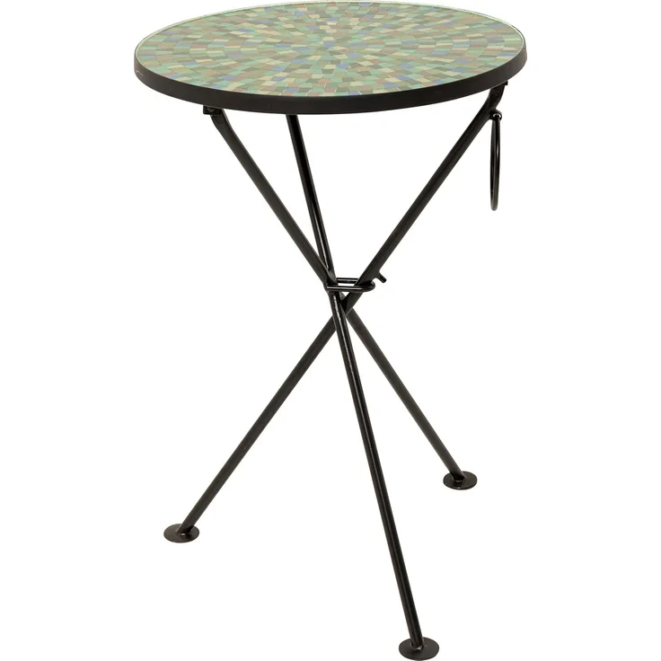 Kare Design Beistelltisch Clack Mosaic, Grün/Blau, 35cm Durchmesser, Couchtisch, Ablage, Glas Tischplatte, Stahlgestell, Rund
