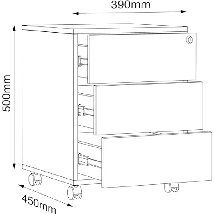 MID.YOU Rollcontainer Anthrazit, Honigeiche, mit 3 Schubladen, griffloses Öffnen, 42x50x45 cm, Holzwerkstoff – Bild 3