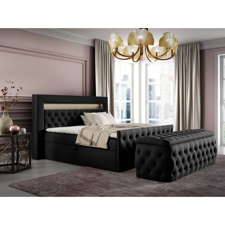 Polsterhocker mit Stauraum ERNESTO 140x50x45 cm Elisa Velvet Schwarz – Bild 4