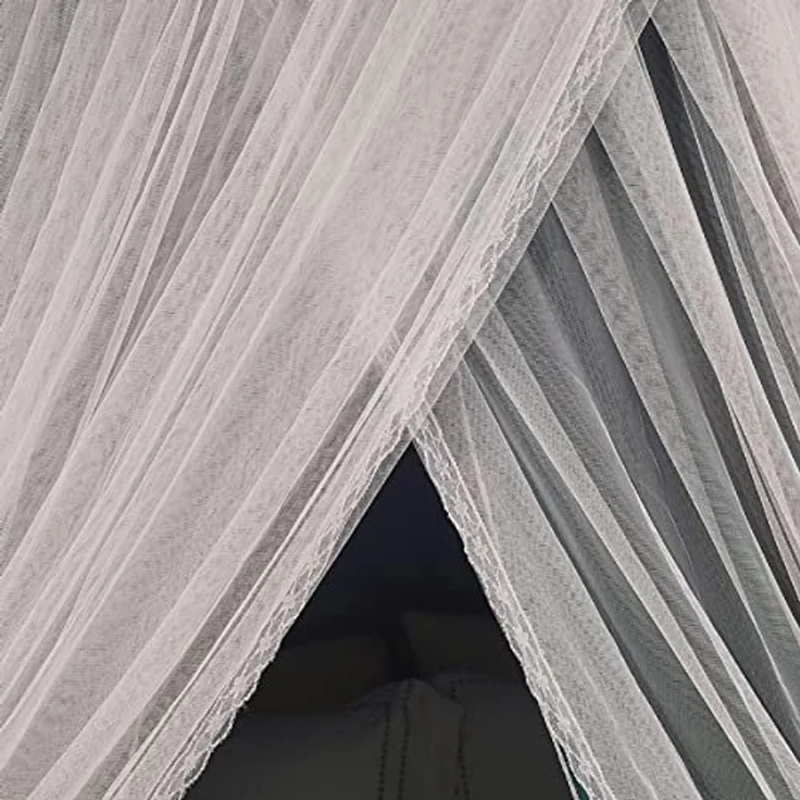 Kertnic Luxuriöser Betthimmel für Mädchen und Erwachsene, groß, elegant, doppellagig, Bettvorhang, Baldachin, Vorhänge, runde Kuppel, Spitze, Prinzessinnen-Vordächer, Netz (Pfauenblau) – Bild 10