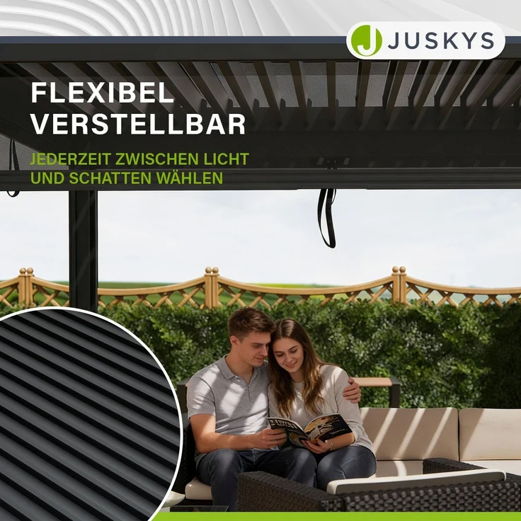 Juskys Lamellendach Tahiti 3x3 m inkl. 2x Seitenwand 3 m in Anthrazit - Terrassenüberdachung stabil & wetterfest - Überdachung für Garten & Terrasse – Bild 7