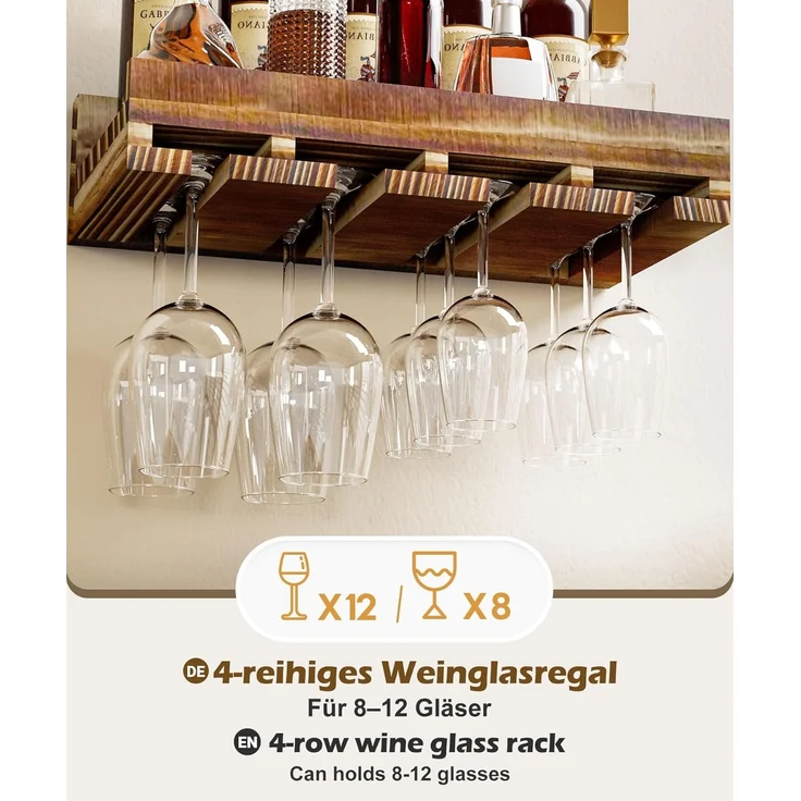 Yorbay Weinregal Set, Weinregal aus Holz Wandregal für Flaschen & Gläser, Wandregal Wandmontiertes Weinregal – Bild 5